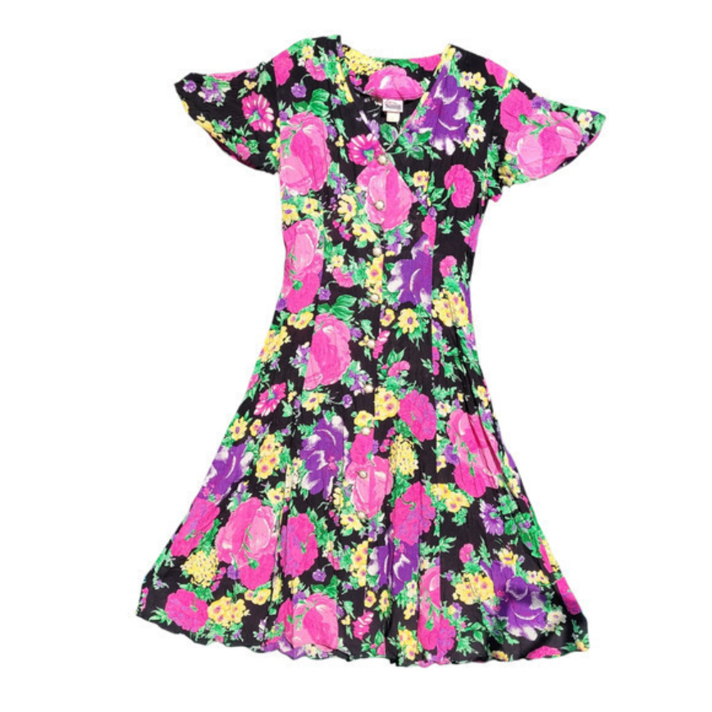 Vintage Love Sunnyhill Pink Floral Flutter Short Sleeve Fit Flare Maxi Dress‎